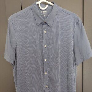 Rhone Commuter Shirt Mens Size Large Blue White Stripe Short Sleeve